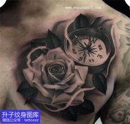 <b>黔江胸口黑灰玫瑰花指南针纹身图案-精品纹身</b>