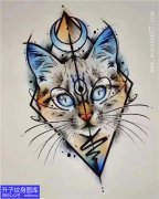 <b>观音岩彩色可爱的猫月亮纹身手稿_精品图片</b>