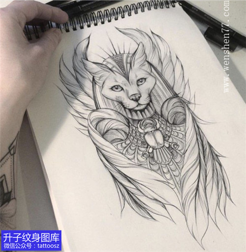 江北黑灰创作猫纹身手稿图案-精品推荐