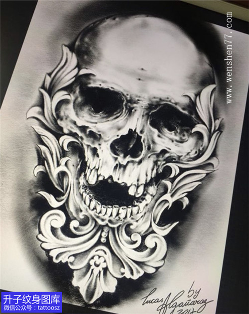 欧美黑灰写实骷髅头纹身手稿——精品