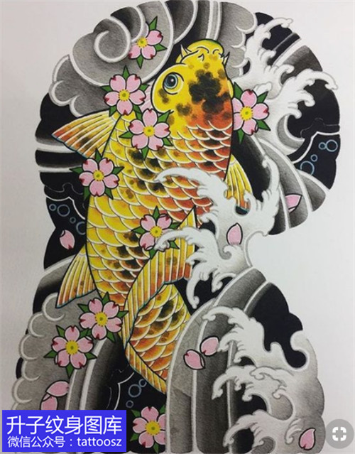黔江专业设计的鲤鱼樱花纹身手稿-精品推荐