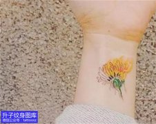 <b>手腕小清新彩色菊花纹身图案</b>