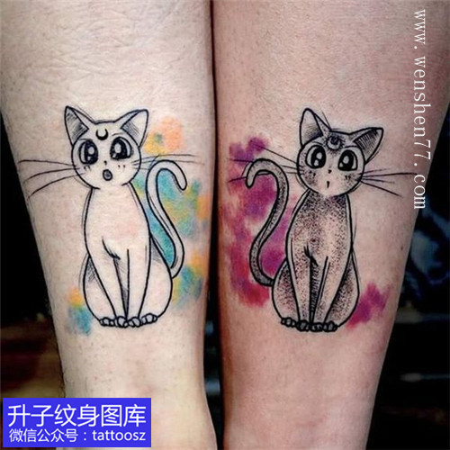 脚踝情侣猫猫纹身图案-小清新