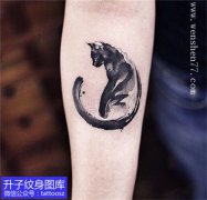 <b>手臂内侧水墨猫纹身图案</b>
