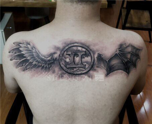 后背天使恶魔翅膀纹身双子座纹身图案