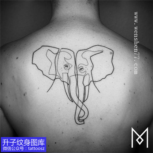 后背线条型大象纹身图案