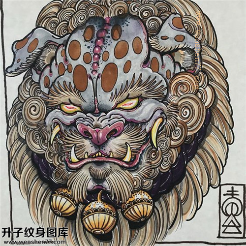 这是一个唐狮纹身手稿图案-精品推荐