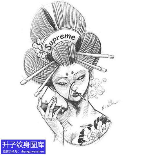 沙坪坝纹身店推荐艺妓纹身手稿图案