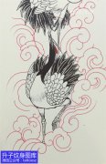 <b>传统花臂仙鹤纹身手稿图案</b>