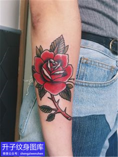 手臂彩色玫瑰花纹身图案