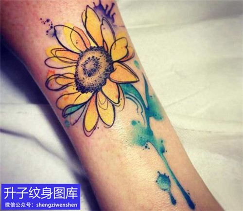 彩色泼墨向日葵纹身图案