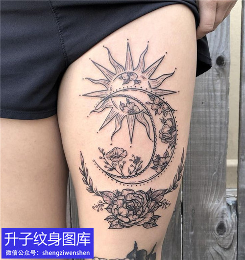 美女大腿月亮太阳纹身图案