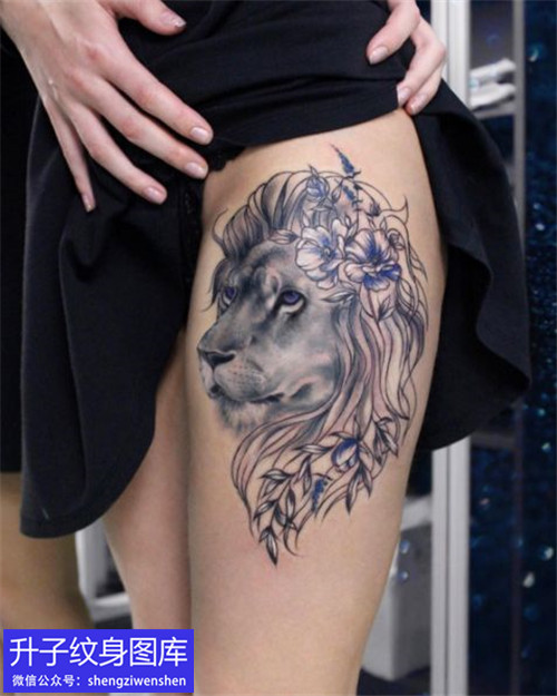 大腿外侧狮子纹身图案
