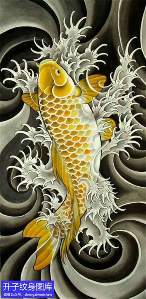 传统彩色鲤鱼纹身手稿图案