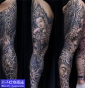 传统花腿鲤鱼菩萨与佛纹身图案