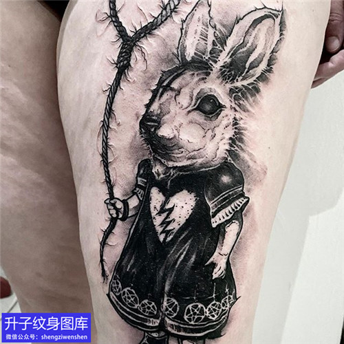 大腿暗黑兔子纹身图案