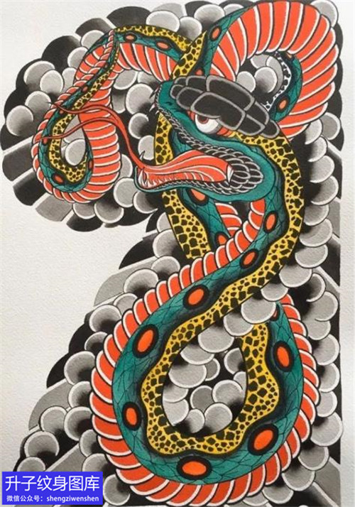 半甲老传统蛇纹身手稿图案
