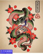 <b>蛇与樱花纹身手稿图案</b>