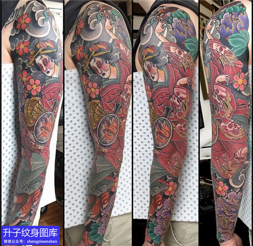 重庆刺青-传统艺伎花臂纹身图案分享
