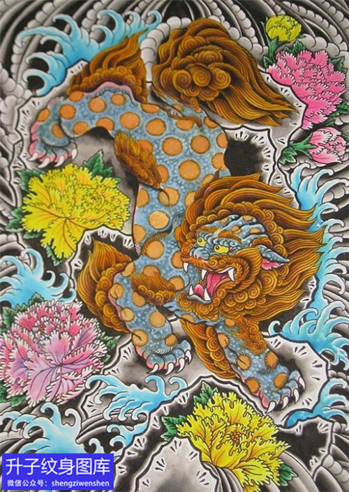 南坪纹身-彩色唐狮纹身手稿