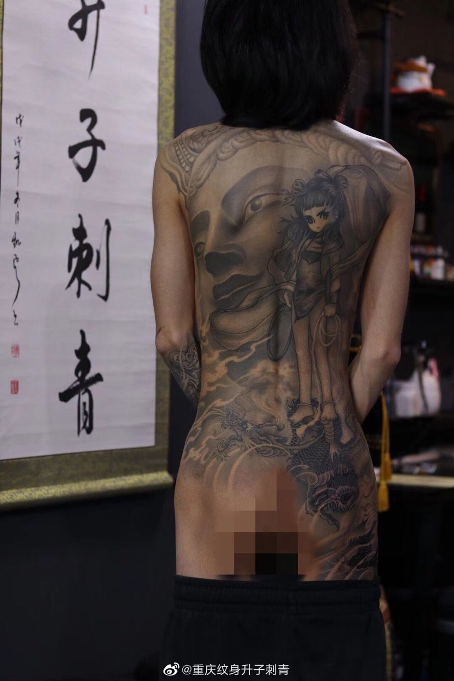 新传统满背佛与哪吒纹身图案 本店作品 重庆纹身店