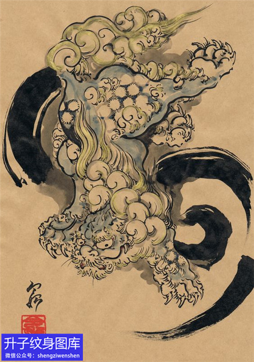 传统 唐狮纹身手稿图案推荐