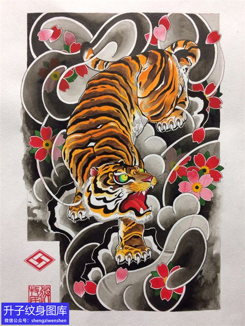 传统 下山虎纹身手稿图案
