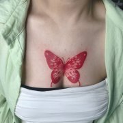 <b>胸部彩色蝴蝶纹身图案 重庆升子刺青作品</b>