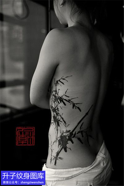 侧腰竹子纹身图案