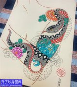 <b>传统蛇菊花纹身手稿图案</b>