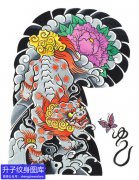 <b>老传统半甲唐狮牡丹花纹身手稿图案</b>