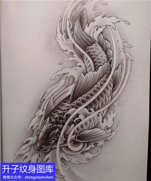 重庆传统鲤鱼纹身手稿图案