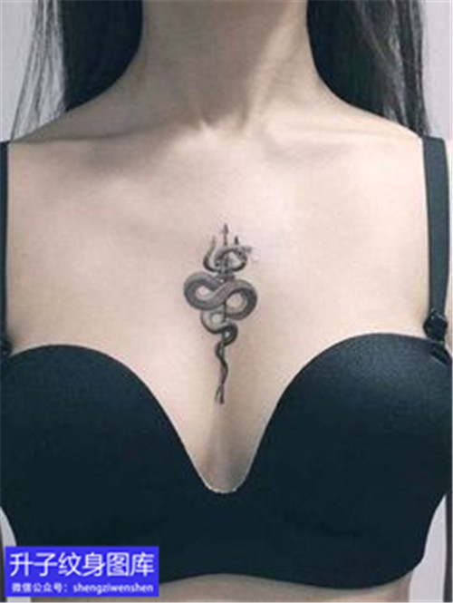 美女胸部蛇纹身图案