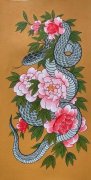 <b>传统彩色蛇与牡丹花纹身手稿图案</b>