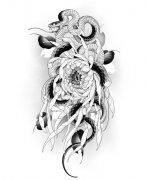 <b>暗黑蛇与菊花纹身手稿图案</b>