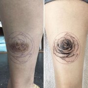 小腿遮盖胎记玫瑰花纹身图案