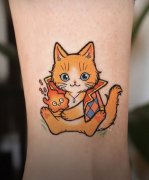 脚踝彩色猫咪纹身图案