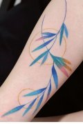 手臂内侧彩色植物树枝纹身