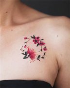 美女锁骨植物花卉纹身