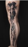 腿部个性艺术人物纹身