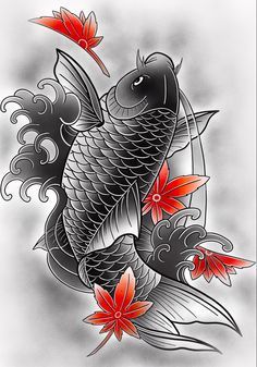 传统鲤鱼纹身手稿图案