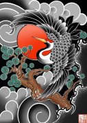 日式老传统仙鹤纹身手稿图案