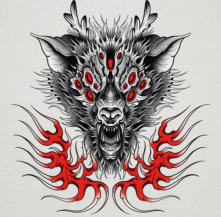 传统狼头纹身手稿图案