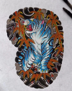传统彩色老虎纹身手稿图案图片