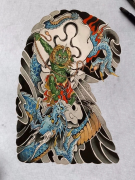 传统风神与龙的纹身手稿图案