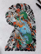 日式传统唐狮半甲纹身手稿