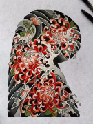 日式老传统菊花半甲纹身手稿图案