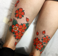 脚踝植物樱花纹身图案